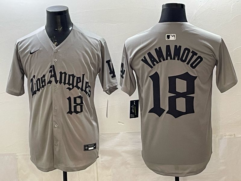 Men 2026 Los Angeles Dodgers #18 Yamamoto Grey Five generations Nike MLB Jersey style 005->youth mlb jersey->Youth Jersey